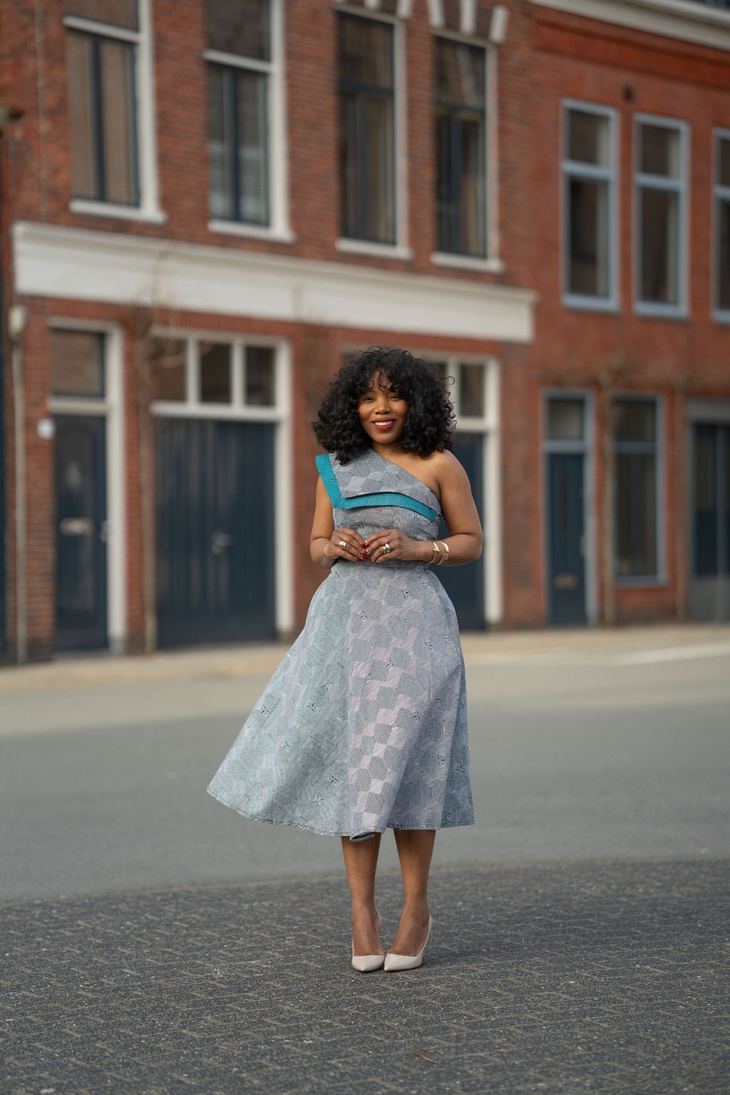 Dalia Black and Blue Ankara Midi Dress