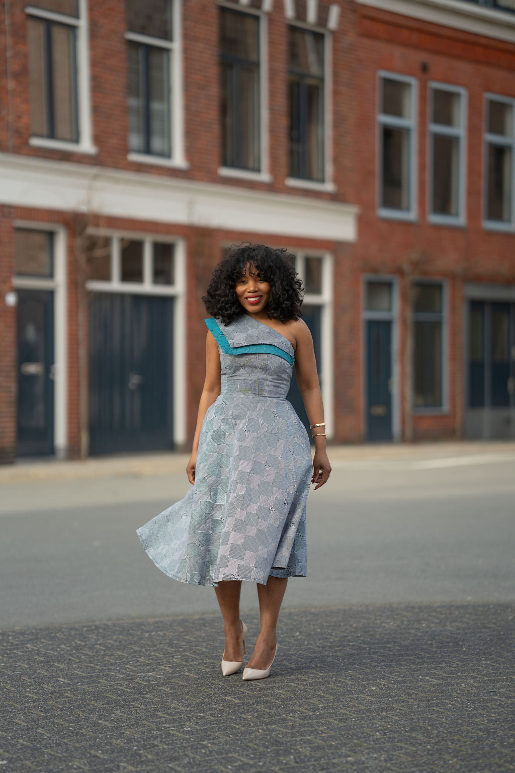 Dalia Black and Blue Ankara Midi Dress
