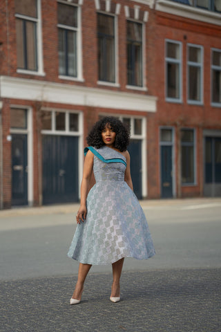 Dalia Black and Blue Ankara Midi Dress