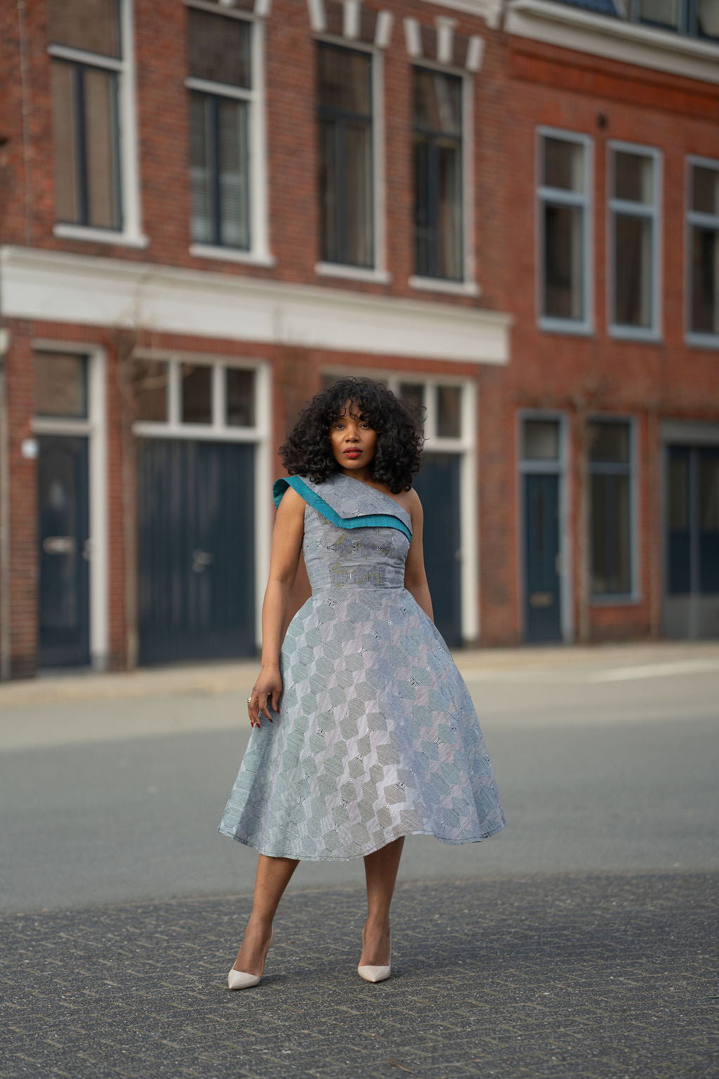Dalia Black and Blue Ankara Midi Dress