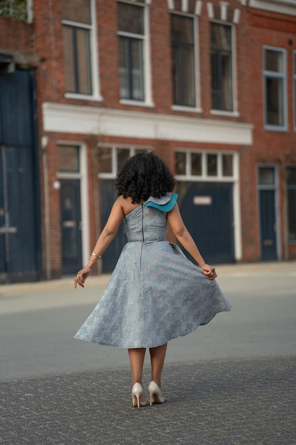 Dalia Black and Blue Ankara Midi Dress