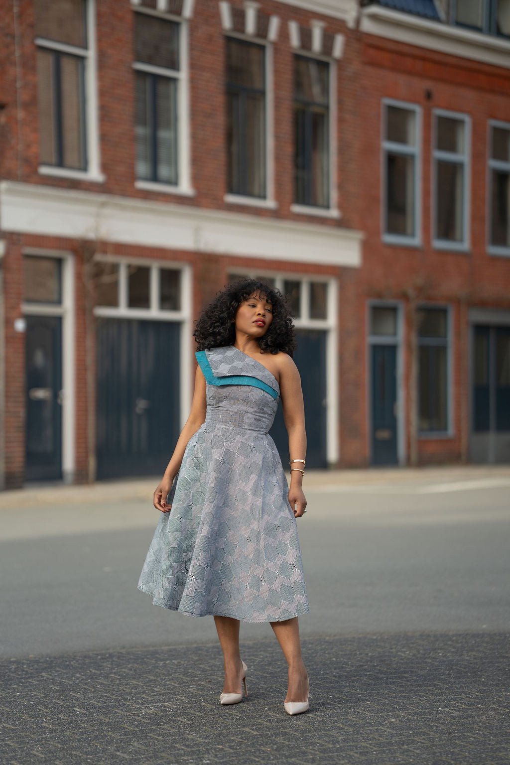Dalia Black and Blue Ankara Midi Dress