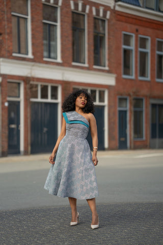 Dalia Black and Blue Ankara Midi Dress