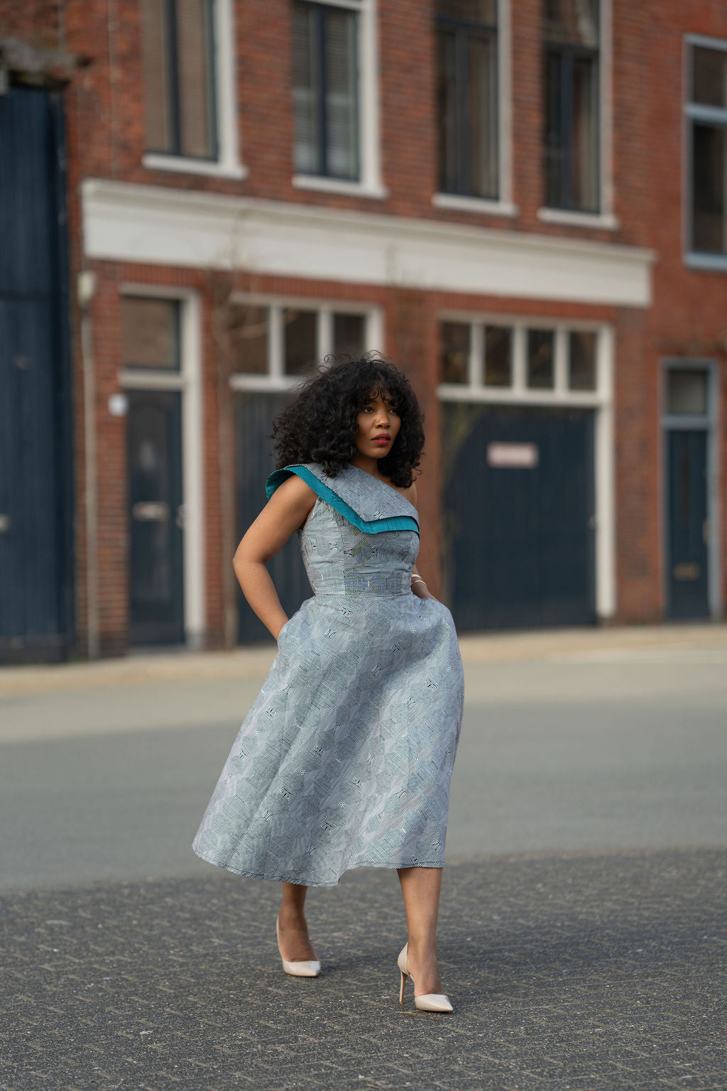 Dalia Black and Blue Ankara Midi Dress