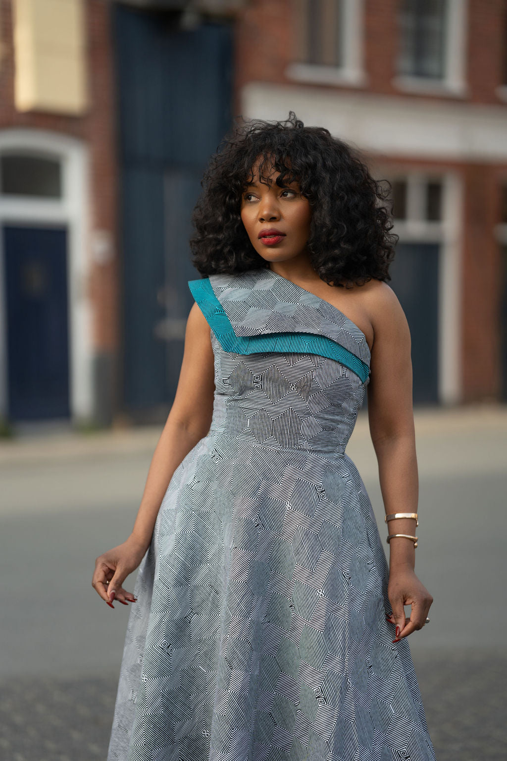 Dalia Black and Blue Ankara Midi Dress