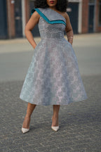 Dalia Black and Blue Ankara Midi Dress