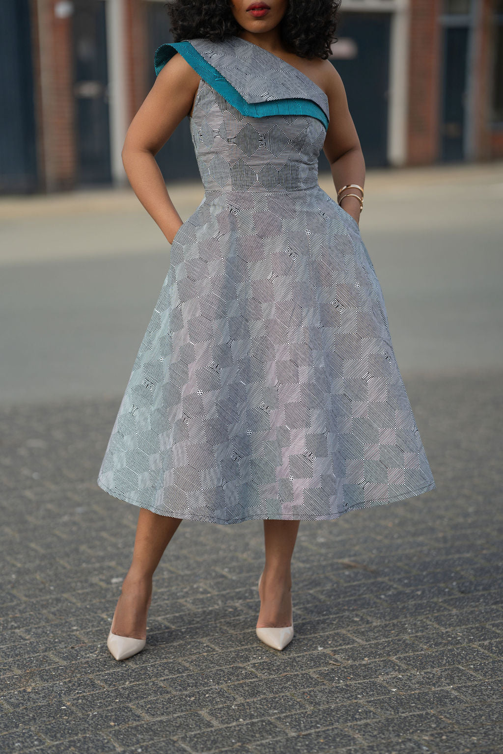 Dalia Black and Blue Ankara Midi Dress