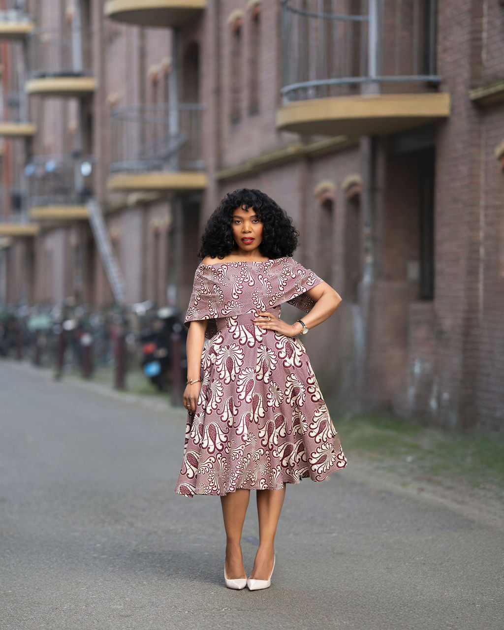 Oyin Burgundy and Beige Midi Dress