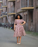 Oyin Burgundy and Beige Midi Dress