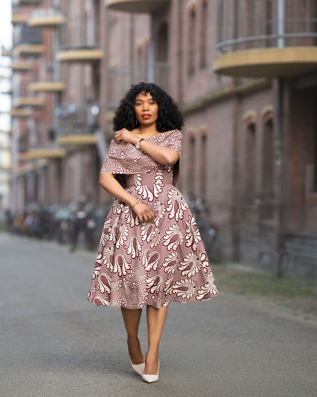 Oyin Burgundy and Beige Midi Dress