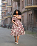 Oyin Burgundy and Beige Midi Dress