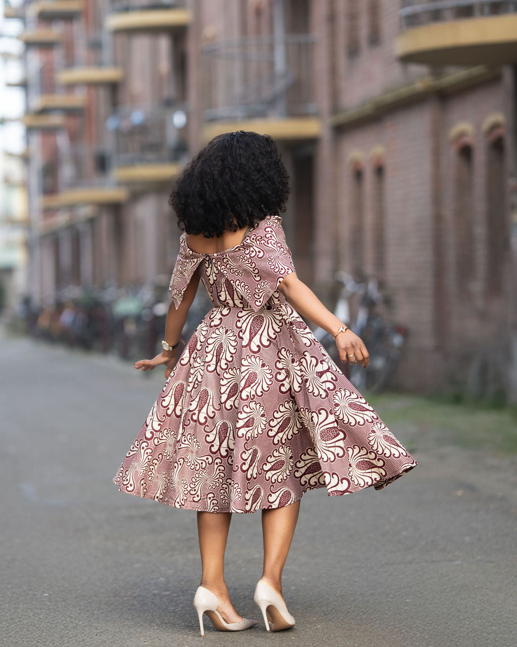 Oyin Burgundy and Beige Midi Dress