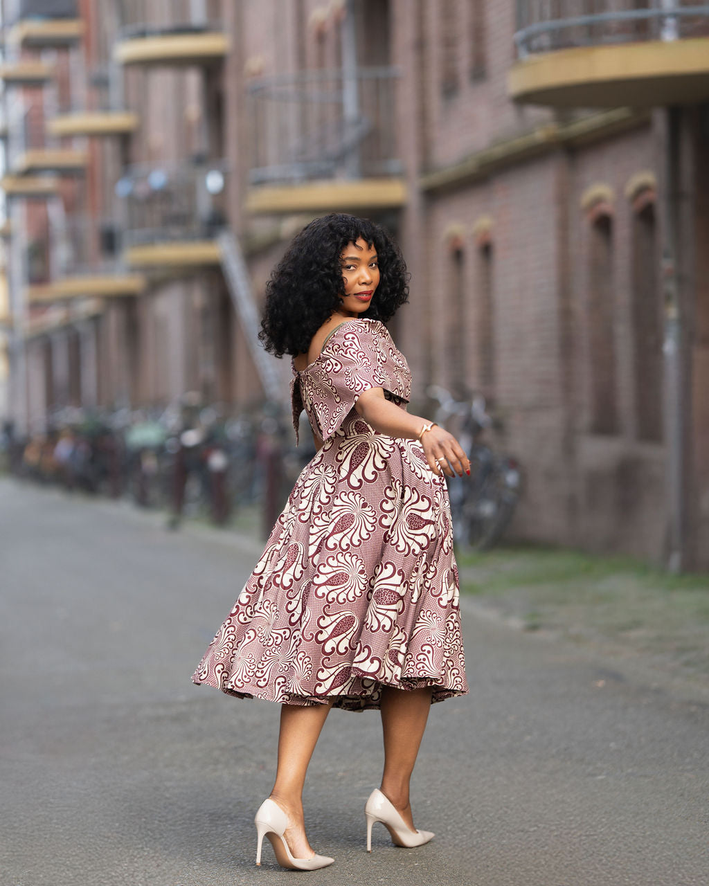 Oyin Burgundy and Beige Midi Dress