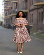 Oyin Burgundy and Beige Midi Dress