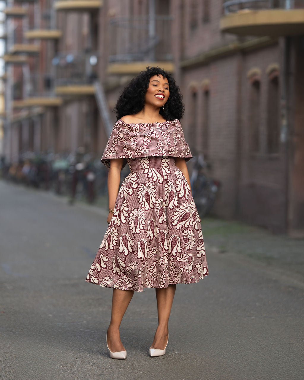 Oyin Burgundy and Beige Midi Dress