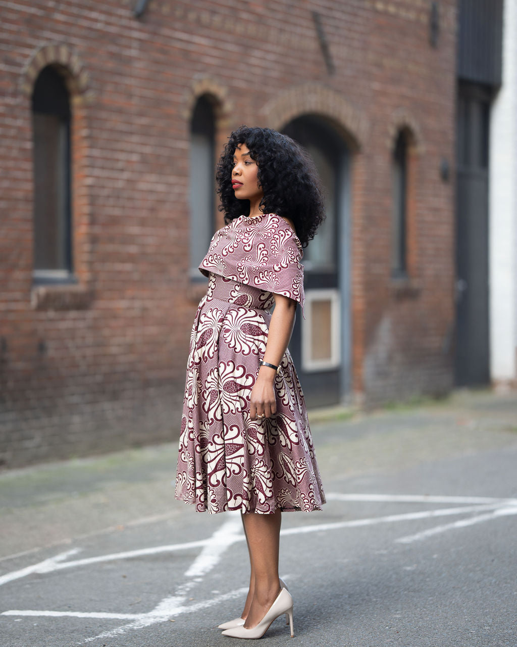 Oyin Burgundy and Beige Midi Dress