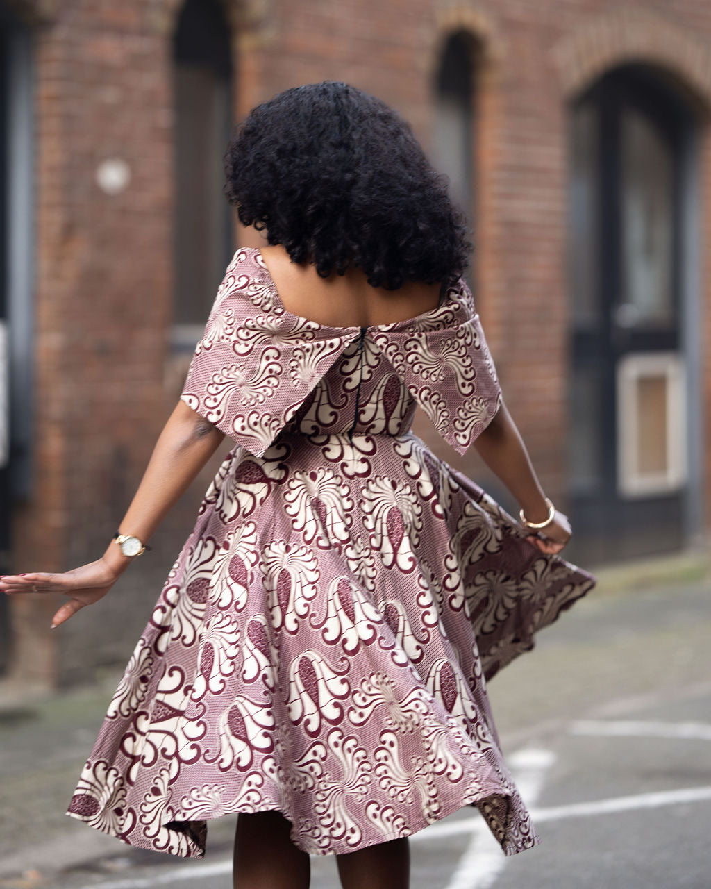 Oyin Burgundy and Beige Midi Dress