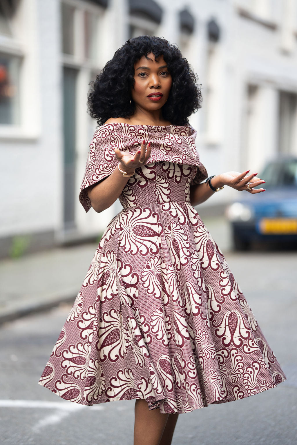 Oyin Burgundy and Beige Midi Dress