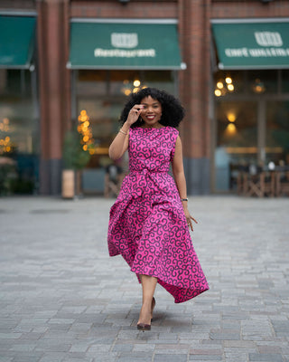 Rosalia Pink Swirl Ankara Hi-Low Midi Dress