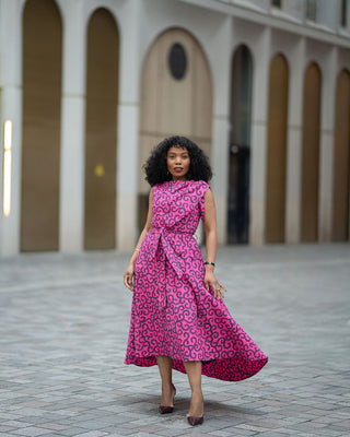 Rosalia Pink Swirl Ankara Hi-Low Midi Dress