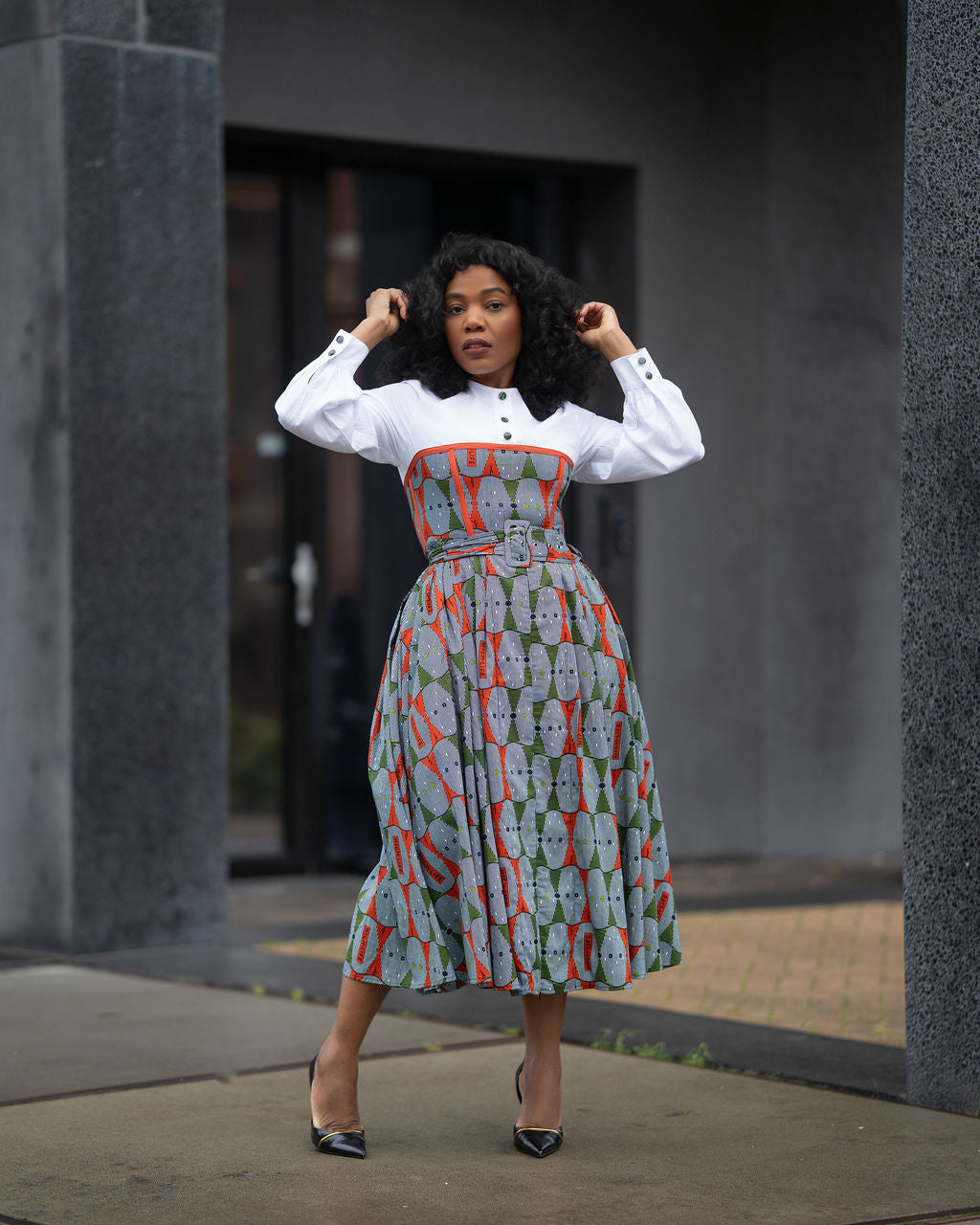 Marie Red And Green Shirt Dress.