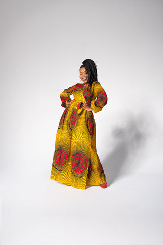 AMINA YELLOW AND RED  WRAP DRESS