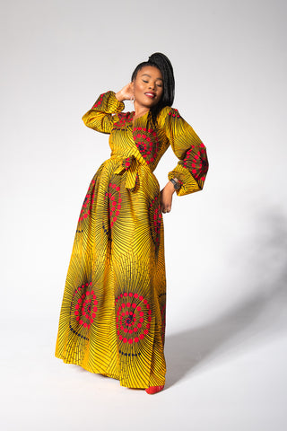 AMINA YELLOW AND RED  WRAP DRESS
