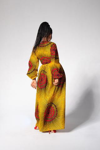 AMINA YELLOW AND RED  WRAP DRESS