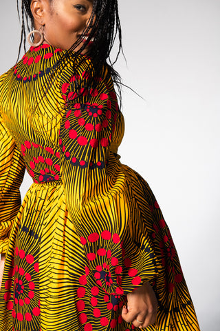 AMINA YELLOW AND RED  WRAP DRESS