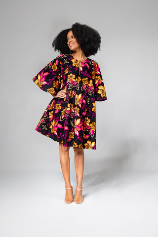 HAMZA PINK AND BLACK FLORAL DRESS