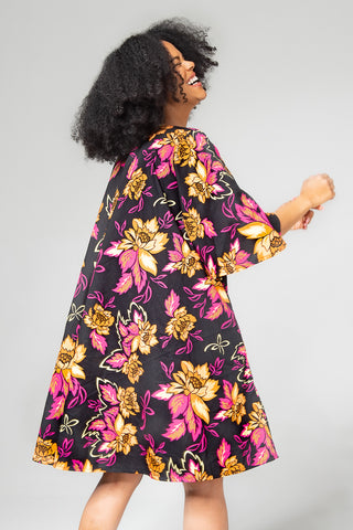 HAMZA PINK AND BLACK FLORAL DRESS