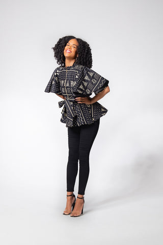 HANNA BLACK AND BEIGE PEPLUM TOP