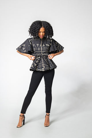 HANNA BLACK AND BEIGE PEPLUM TOP