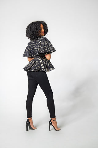 HANNA BLACK AND BEIGE PEPLUM TOP