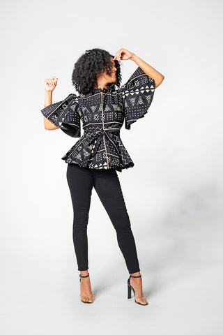 HANNA BLACK AND BEIGE PEPLUM TOP