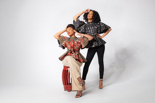 HANNA BLACK AND BEIGE PEPLUM TOP
