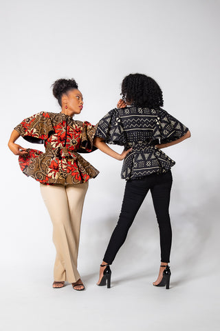 HANNA BLACK AND BEIGE PEPLUM TOP