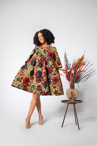HAMZA GREEN AND RED FLORAL DRESS