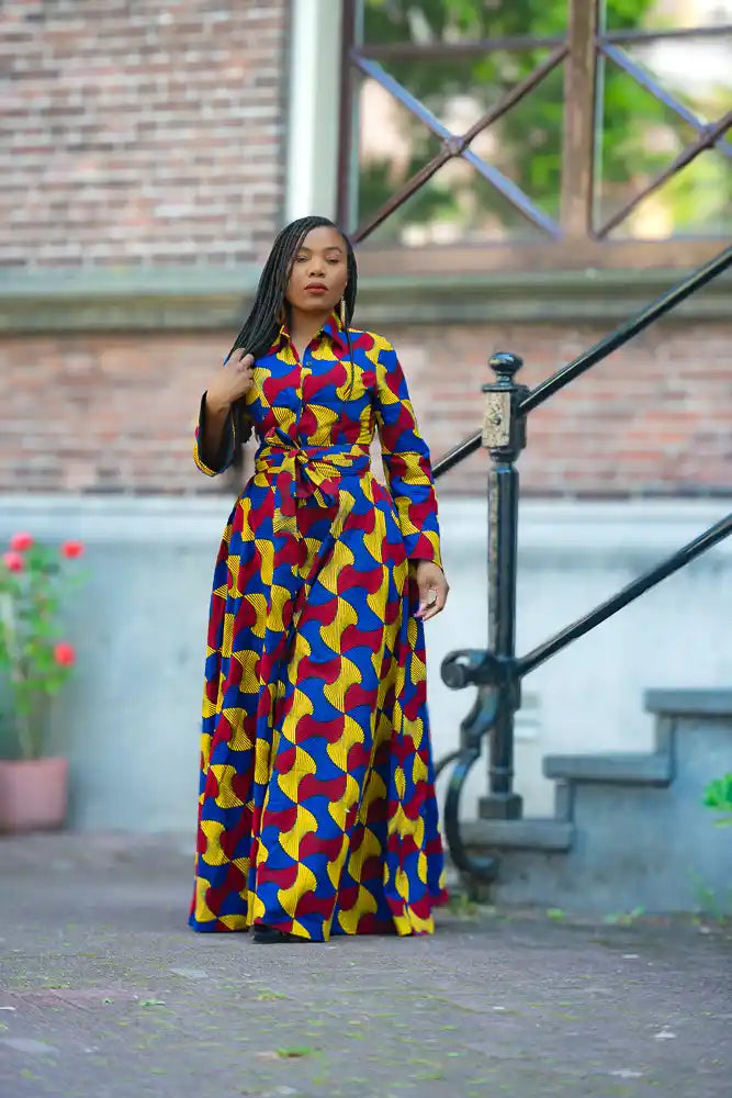 Long sleeve African print Multicolored Dress