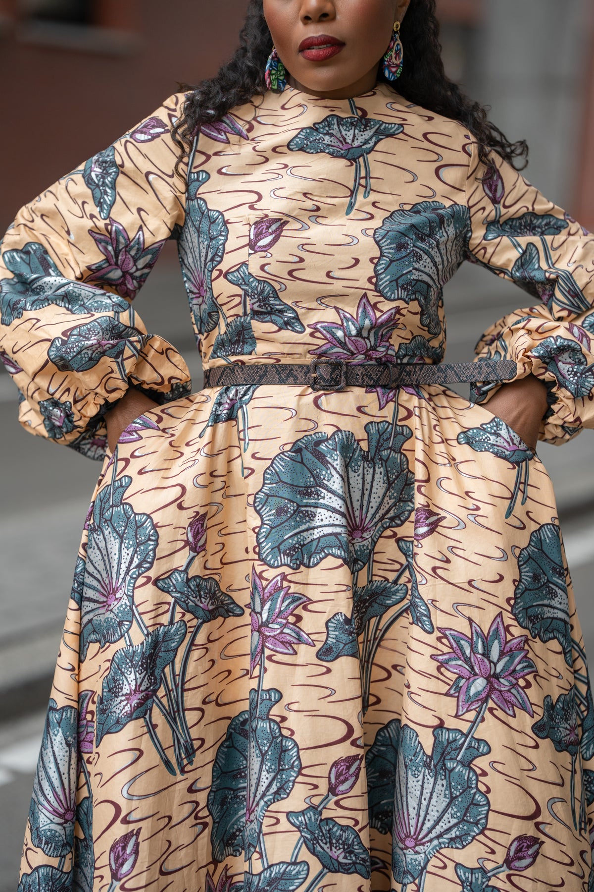 Alana Silver Bloom Dress – African print Ankara dress by Heritage Clothings – view 6