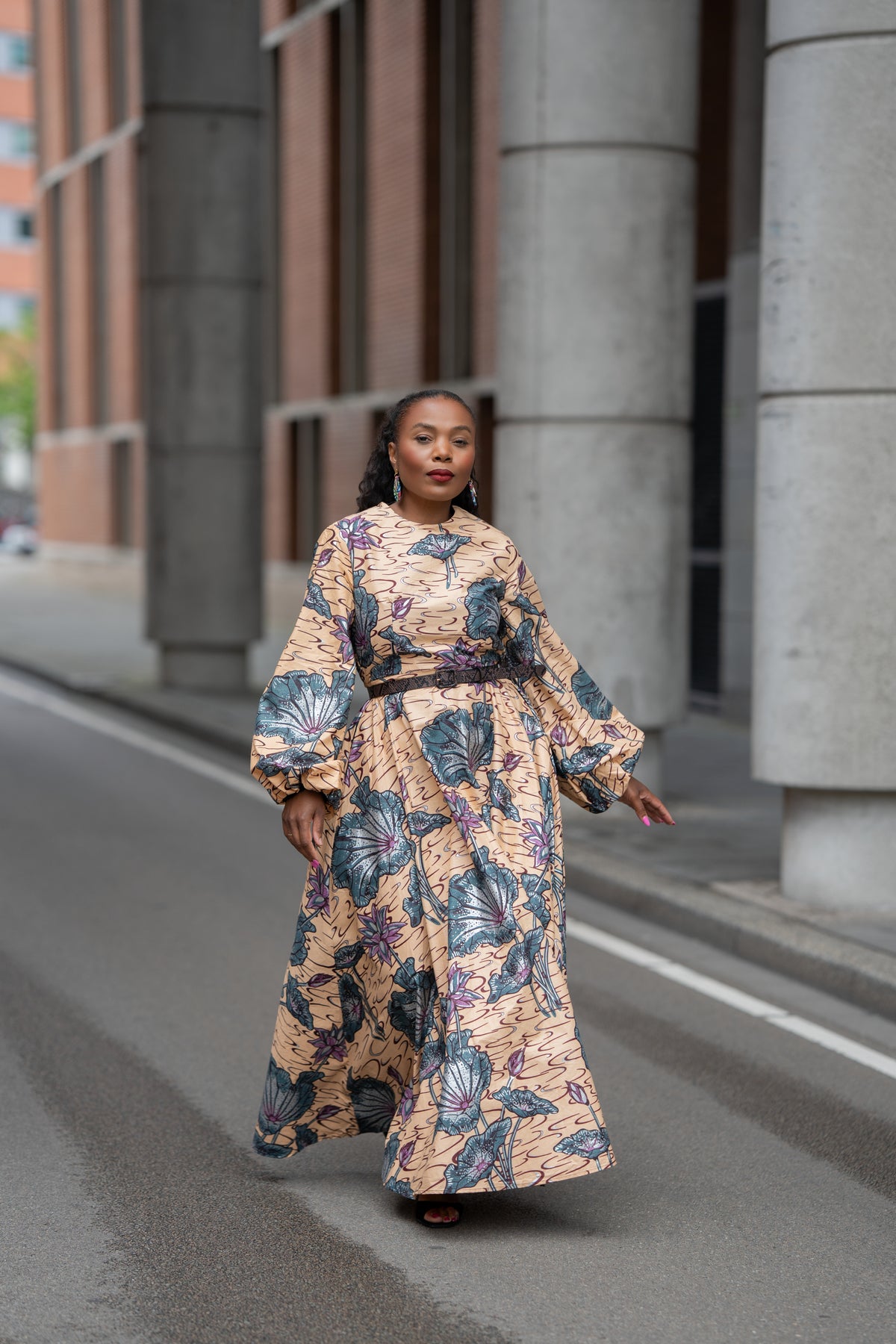 Alana Silver Bloom Dress – African print Ankara dress by Heritage Clothings – view 10