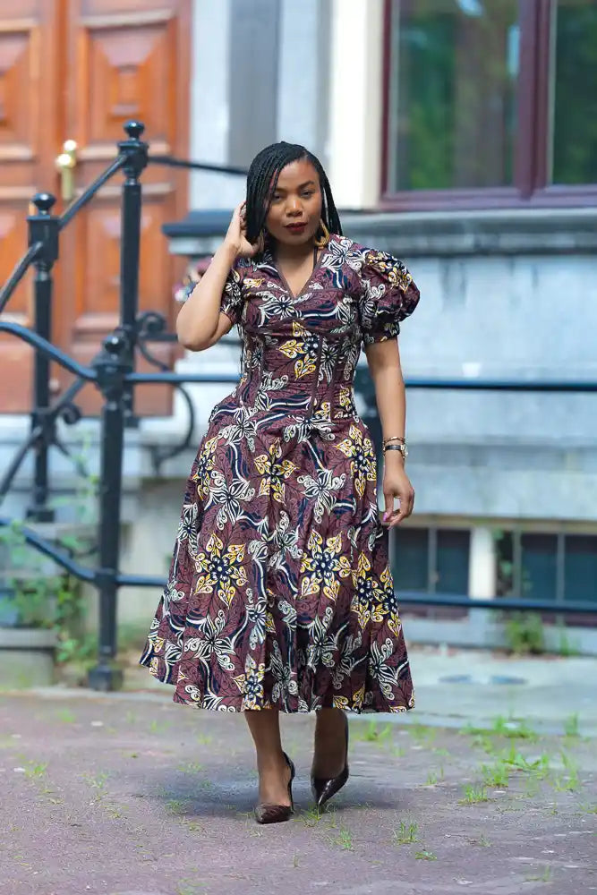 Amara Mocha African Print Dress