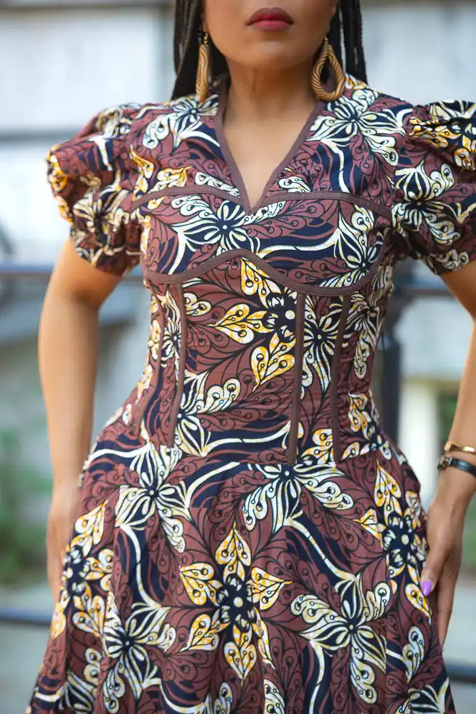 Amara Mocha African Print Dress