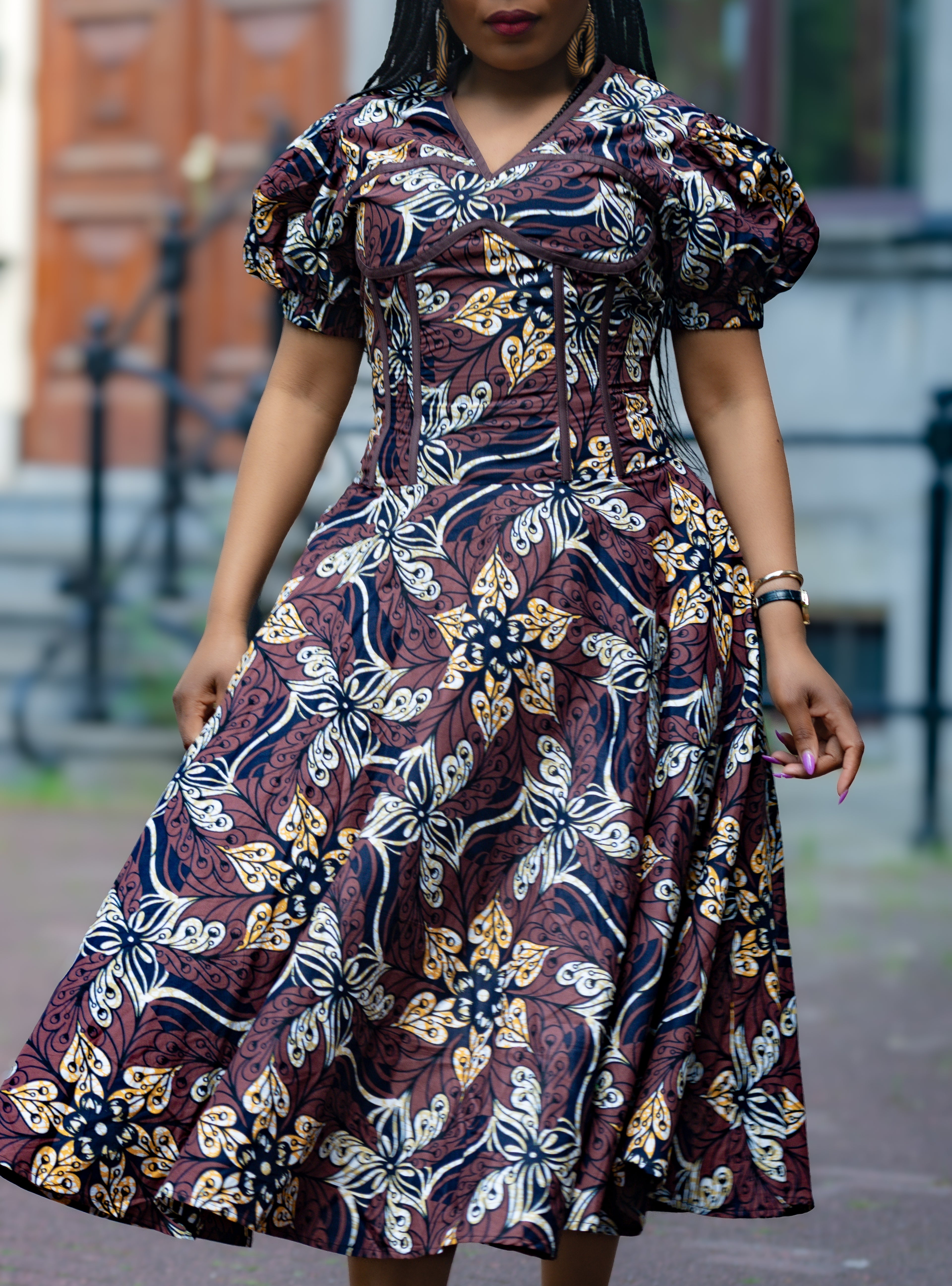 Premium Cotton Ankara Midi Dress designed for Women African fashion lovers.