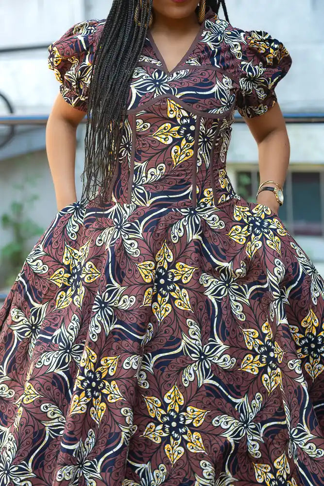 Amara Mocha African Print Dress