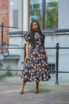 Amara Mocha African Ankara print Midi dress Women's Clothings
