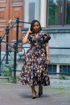 Amara Mocha African Ankara print Midi dress Women's Clothings