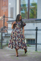 Amara Mocha African Ankara print Midi dress Women's Clothings