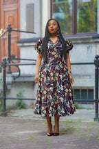 Amara Mocha African Ankara print Midi dress Women's Clothings