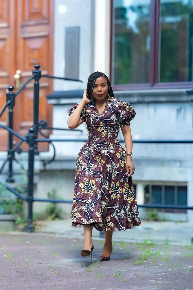 Amara Mocha African Print Dress